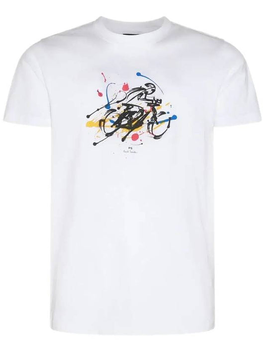 Cyclist Painting Cotton Short Sleeve T-Shirt White - PAUL SMITH - BALAAN 2