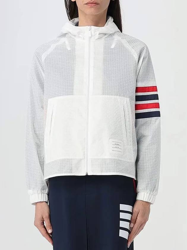 4 Bar Ripstop Polyamide Windbreaker White - THOM BROWNE - BALAAN 3