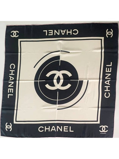 24K Chanel CC Logo Silk Square Carre Scarf Black Beige AAA491 - HERMES - BALAAN 1