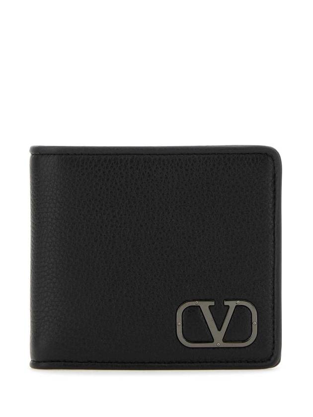 Men's Signature V Logo Half Wallet Black - VALENTINO - BALAAN 1