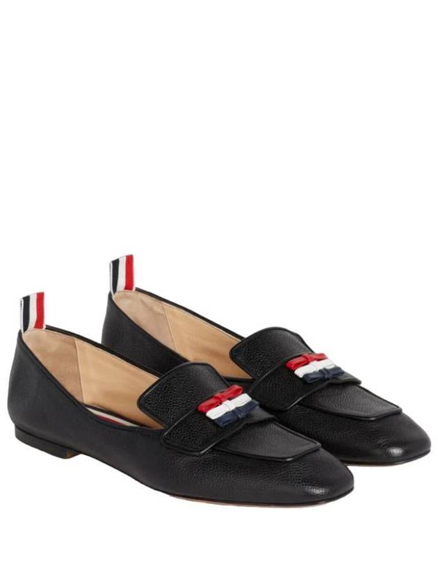 Women's Pebble Grain Leather Flexible Leather Sole 3 Bow Loafer Black - THOM BROWNE - BALAAN 4