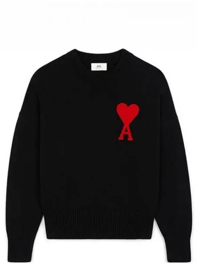 Embroidered Big Heart Oversized Fit Knit Top Black - AMI - BALAAN 2