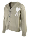 De Coeur Logo Wool Cardigan Green - AMI - BALAAN 3