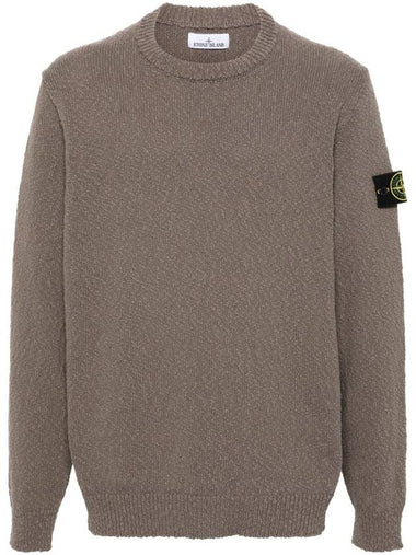 Logo Badge Knotted Crew Neck Cotton Knit Top Dove Grey - STONE ISLAND - BALAAN 1