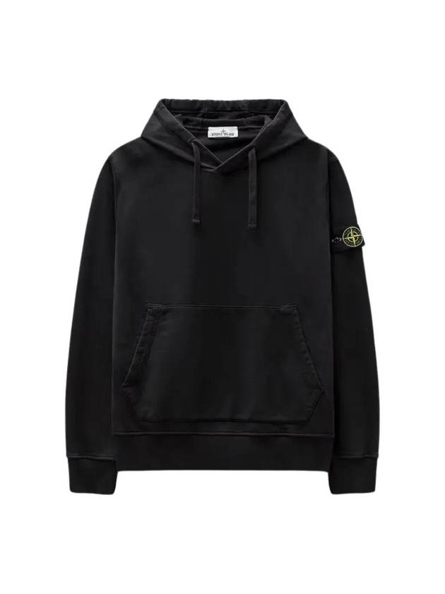 Logo Patch Cotton Fleece Hoodie Black - STONE ISLAND - BALAAN 2