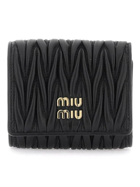 Matelasse Logo Calfskin Half Wallet Black - MIU MIU - BALAAN 1