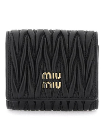 Matelasse Logo Small Nappa Leather Half Wallet Black - MIU MIU - BALAAN 1