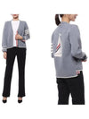 Women's Fine Merino Jersey Sailboat 4 Bar Boxy V Neck Cardigan Dark Blue - THOM BROWNE - BALAAN 2