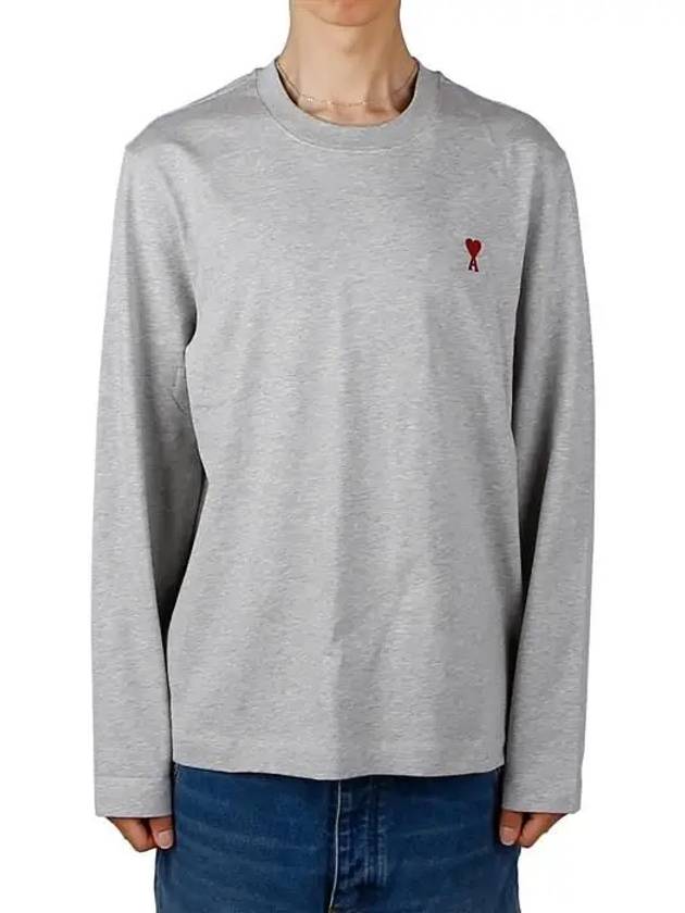 Chain Stitch Heart Logo Long Sleeve T-Shirt Grey - AMI - BALAAN 2