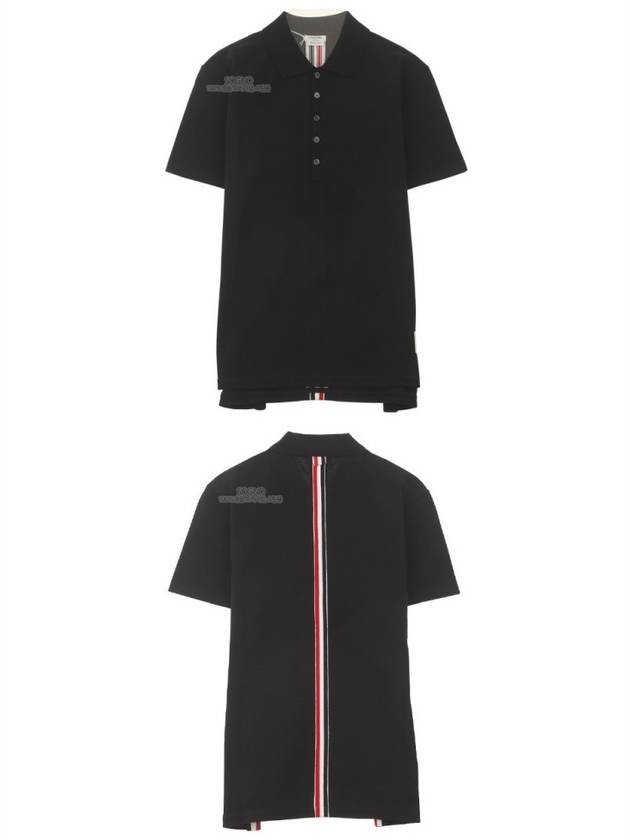 Men's Cotton Pique Center Bag Striped Short Sleeve Polo Shirt  Navy - THOM BROWNE - BALAAN 6