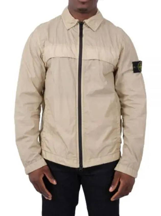 Garment Dyed Overshirt Zip Up Jacket Beige - STONE ISLAND - BALAAN 1