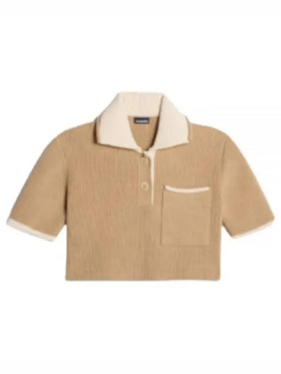 Le Maille Arco Contrasted Cropped Knit Polo Shirt Beige - JACQUEMUS - BALAAN 2