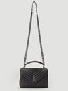 Silver Monogram College Medium Chain Crossbody Bag in Matelasse Leather Black - SAINT LAURENT - BALAAN 3