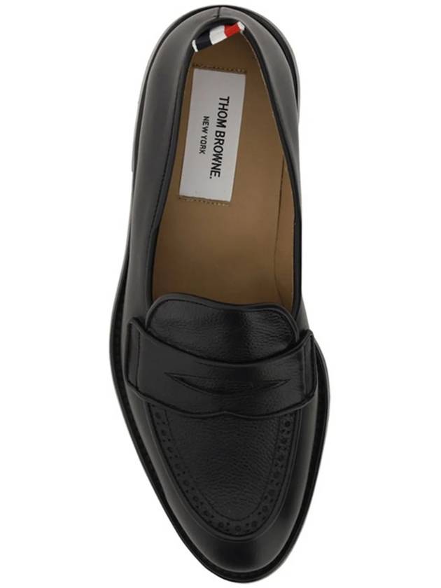 Men's Vitello Flexible Leather Sole Soft Penny Loafer Black - THOM BROWNE - BALAAN 3