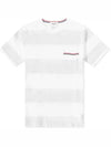 Men's Rugby Striped Pick Pocket Short Sleeve T-Shirt Pale Grey White - THOM BROWNE - BALAAN 3