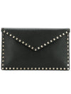 Rockstud Envelope Pouch Clutch Bag Black - VALENTINO - BALAAN.