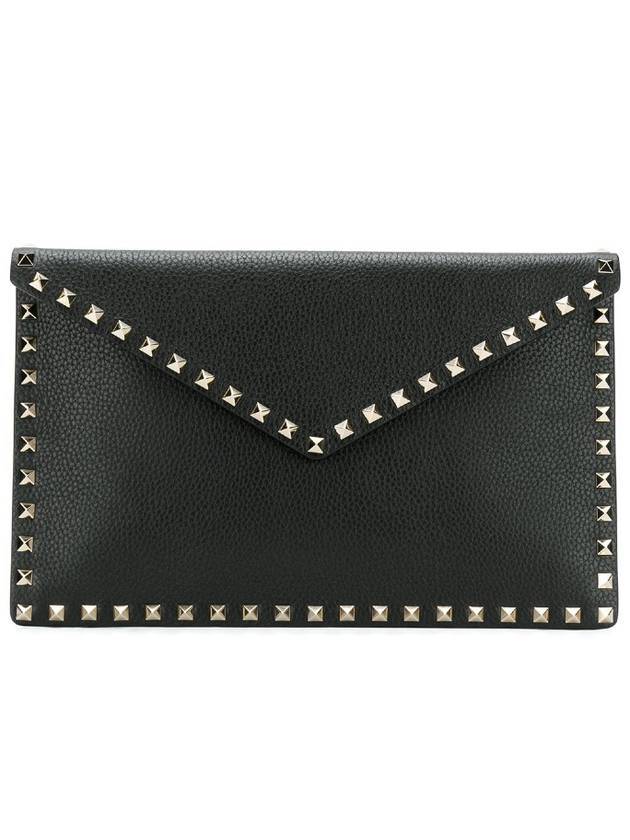 Rockstud Envelope Pouch Clutch Bag Black - VALENTINO - BALAAN.