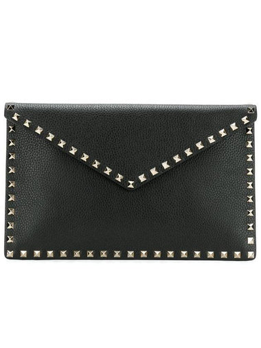 Rockstud Envelope Pouch Clutch Bag Black - VALENTINO - BALAAN 1