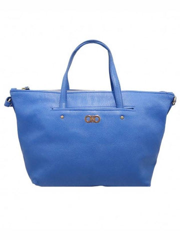 Women s Ferragamo 21 F644 Blue Calfskin Gold Plated Gancini MIKA Tote 2WAY gt bag Gangbuk used luxury goods - SALVATORE FERRAGAMO - BALAAN 1