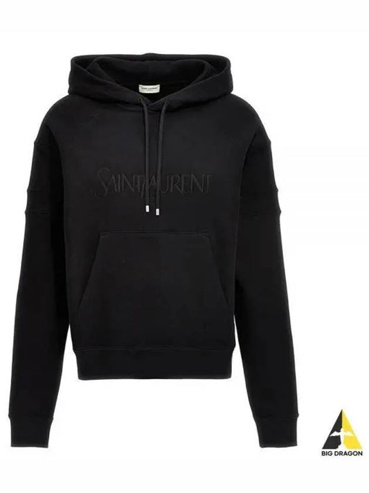 Front Logo Cotton Hoodie Black - SAINT LAURENT - BALAAN 2