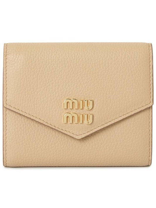 Logo Leather Tri-fold Half Wallet Sand Beige - MIU MIU - BALAAN 2