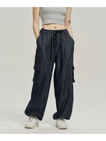 Banded cargo linen-like denim pantsindigo - MOO - BALAAN 1