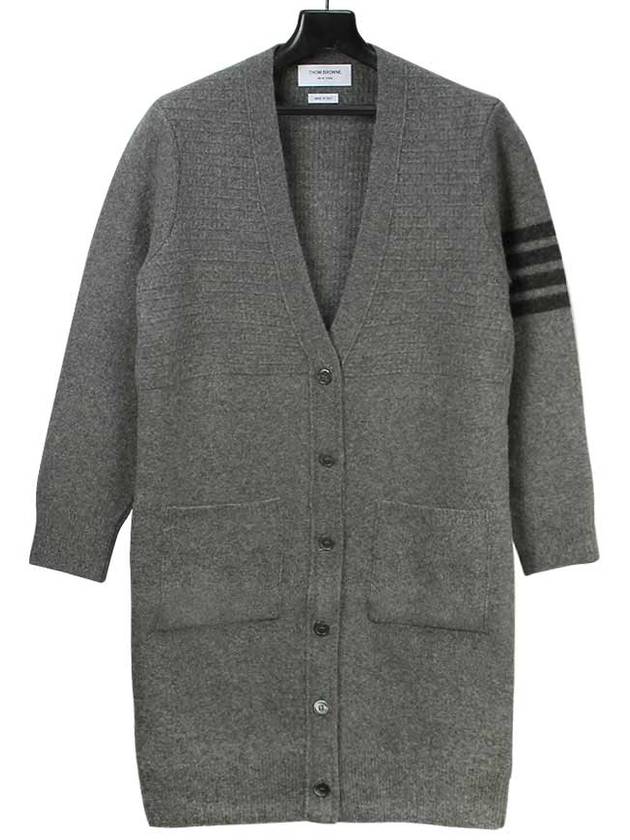 Overwashed Wool Cashmere Long V-Neck Cardigan Medium Gray - THOM BROWNE - BALAAN 2