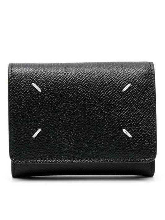 Stitch Leather Tri-Fold Half Wallet Black - MAISON MARGIELA - BALAAN 2