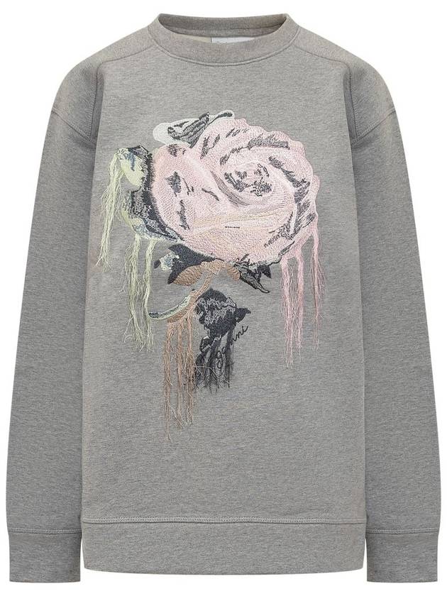 Heavy Fleece Drop Shoulder Flower Sweatshirt Grey - GANNI - BALAAN 2