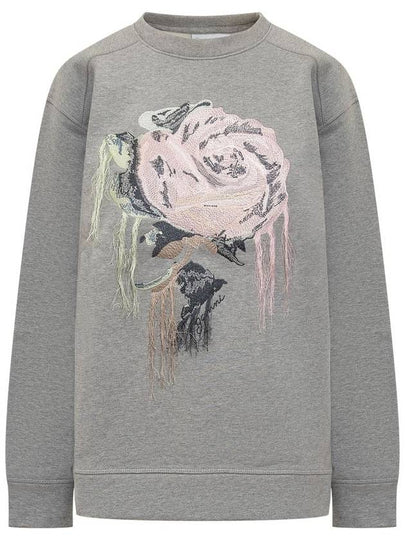 Heavy Fleece Drop Shoulder Flower Sweatshirt Grey - GANNI - BALAAN 2