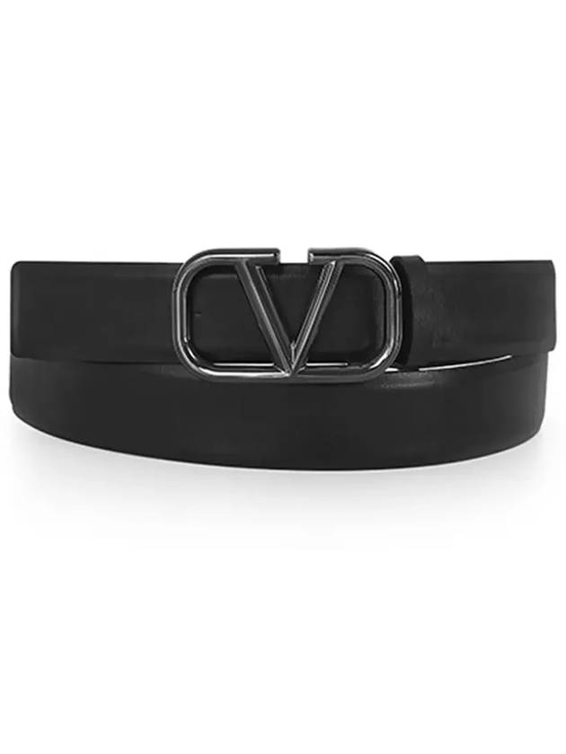 V Logo Leather Belt Black - VALENTINO - BALAAN 6