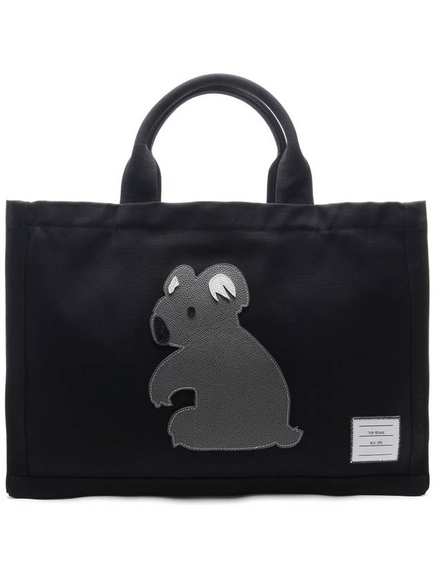 Koala Icon Applique Squared Cotton Canvas Tote Bag Black - THOM BROWNE - BALAAN 2