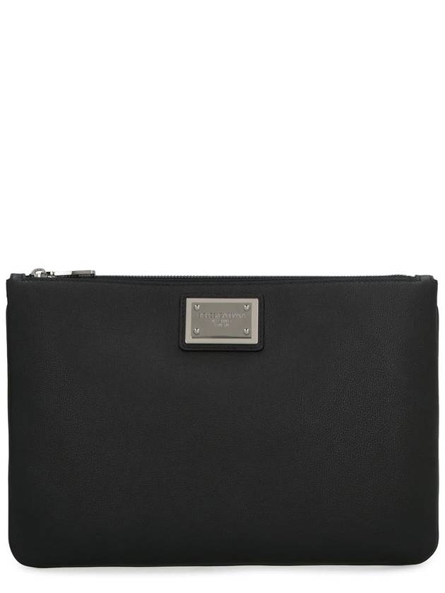 Metal Logo Grain Calfskin Clutch Bag Black - DOLCE&GABBANA - BALAAN 2