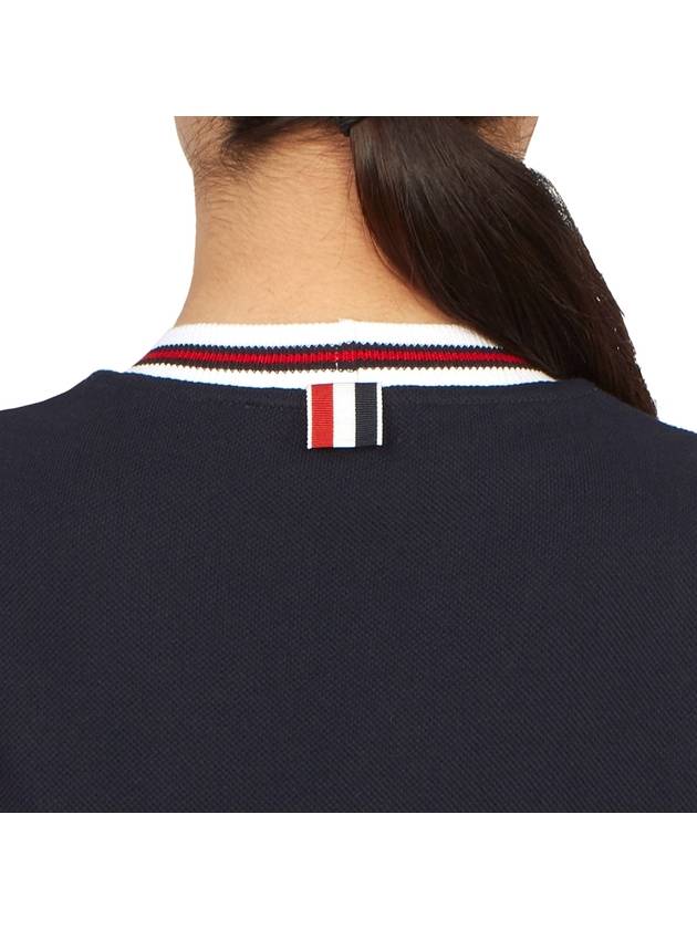 Women's Classic Pique Stripe V-Neck Cotton Tennis Dress Navy - THOM BROWNE - BALAAN 7