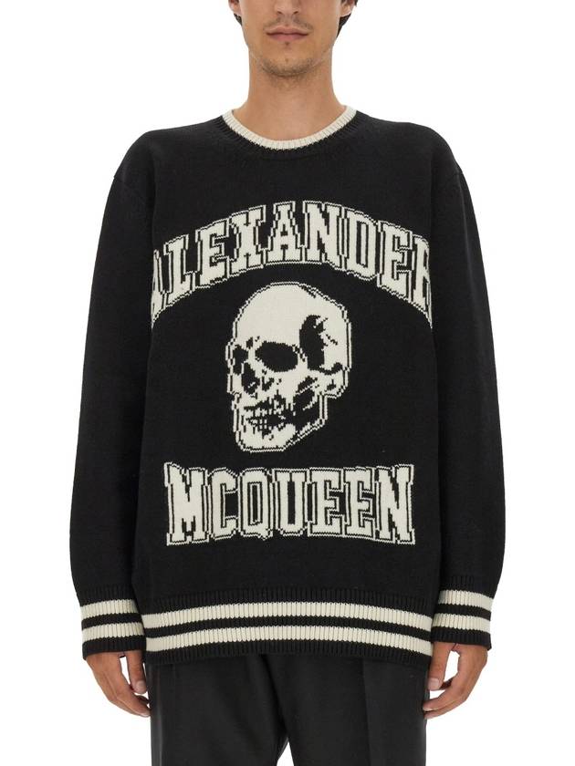 Skull Logo Print Wool Knit Top Black - ALEXANDER MCQUEEN - BALAAN 2