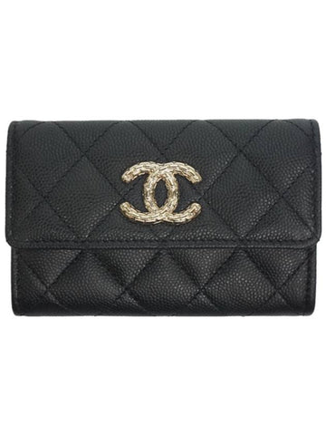 CC logo flap caviar card wallet black - CHANEL - BALAAN 1