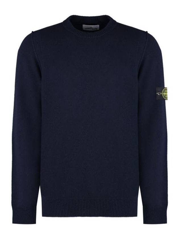 Logo Patch Lambswool Crewneck Knit Top Navy - STONE ISLAND - BALAAN 2