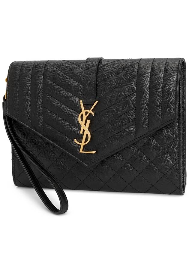 Matelasse Gold Logo Strap Clutch Bag Black - SAINT LAURENT - BALAAN 3