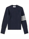 Baby Cable Cotton 4 Bar Crew Neck Knit Top Navy - THOM BROWNE - BALAAN 2