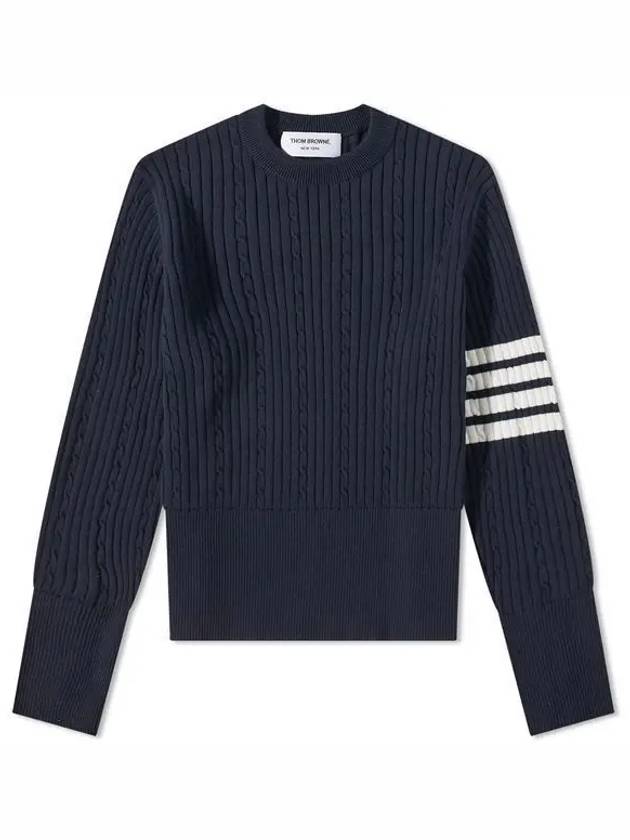 Baby Cable Cotton 4 Bar Crew Neck Knit Top Navy - THOM BROWNE - BALAAN 2