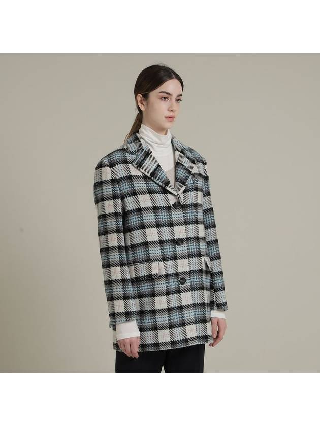 Superfine Wool Check Midi Single Coat Blue - RS9SEOUL - BALAAN 4