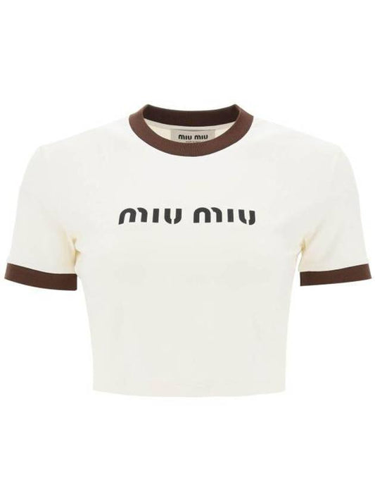 Logo Short Sleeve T-Shirt White - MIU MIU - BALAAN 1