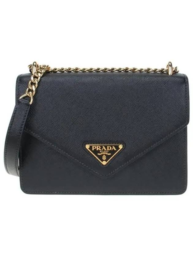 Saffiano Leather Envelope Chain Shoulder Bag Black - PRADA - BALAAN 2