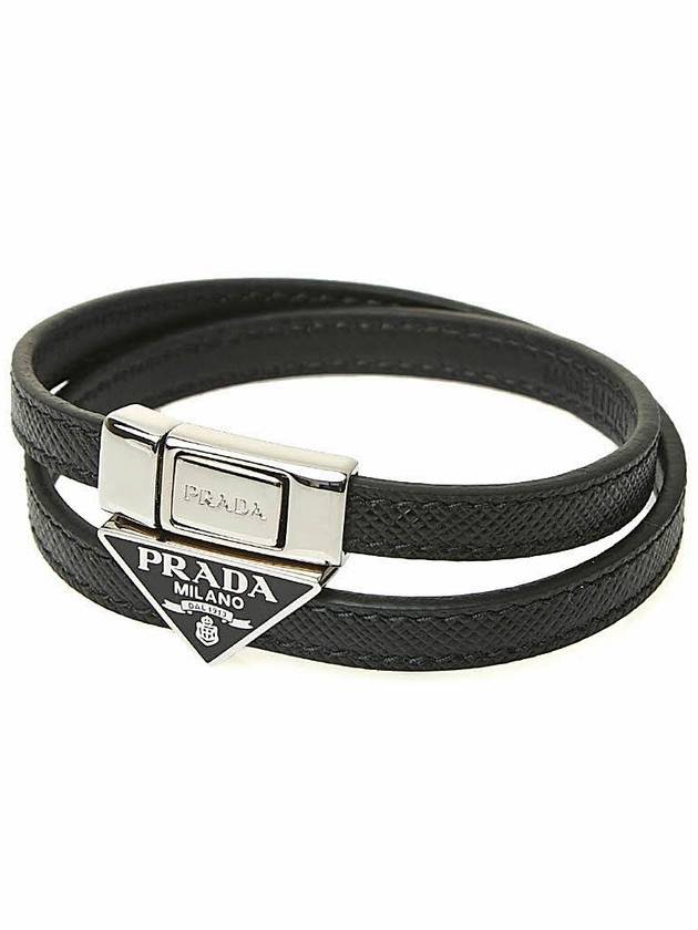 Triangle Logo Saffiano Logo Bracelet Black - PRADA - BALAAN 7