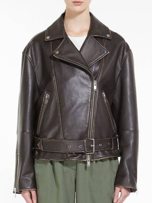 Lessy Leather Jacket Brown - MAX MARA - BALAAN 1