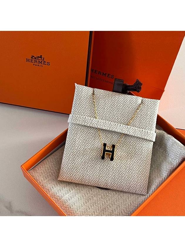 Pop H Pendant Necklace Gold Black - HERMES - BALAAN 2