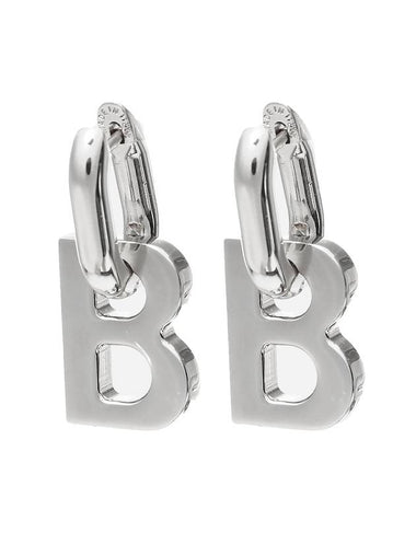 B Logo XL Earrings Silver - BALENCIAGA - BALAAN 1