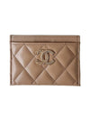 CC logo gold grained leather card wallet beige - CHANEL - BALAAN 1