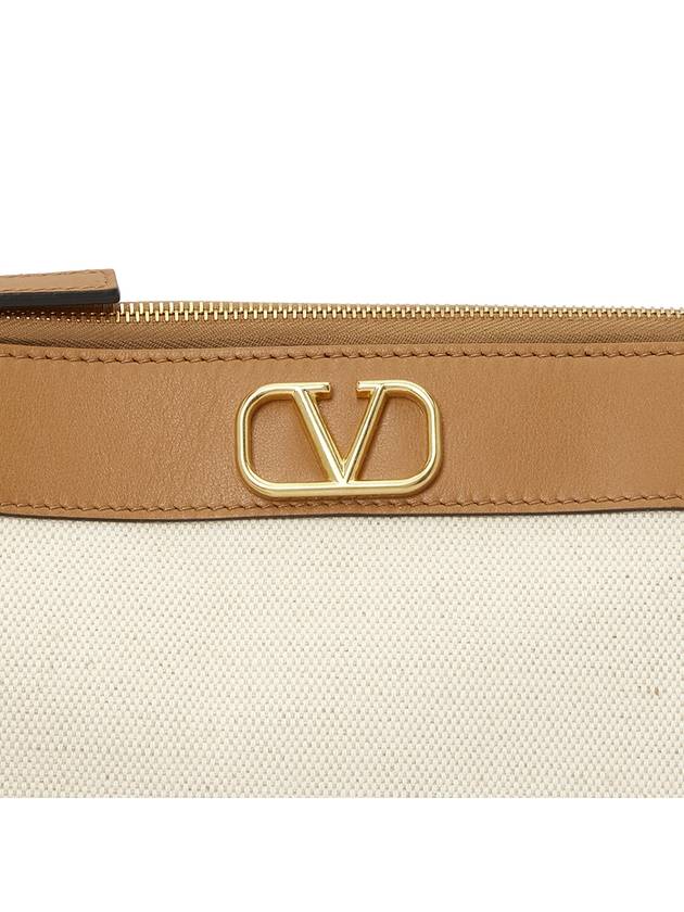 V logo signature canvas clutch bag brown beige - VALENTINO - BALAAN 8