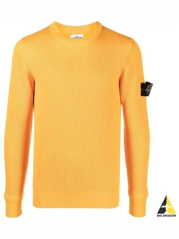 Wappen Patch Crew Neck Ribbed Wool Knit Top Yellow - STONE ISLAND - BALAAN 2